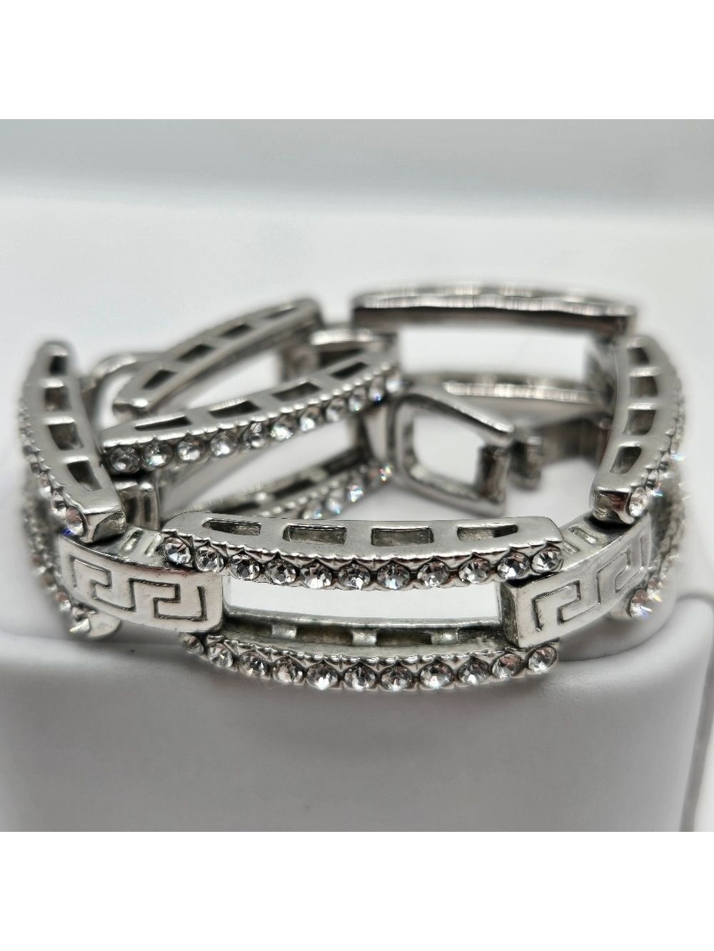 ✨2/$10✨ Greek Key Link Silver-tone Cubic Zirconia Party Goddess Bracelet